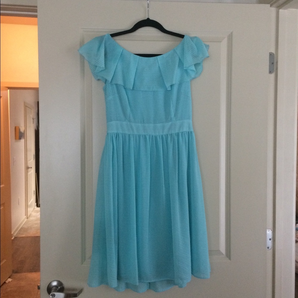 3/$25 Tiffany Blue Gingham Dress with Ruffles!